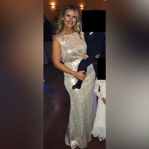 David’s Bridal Champagne Sequin Gown - SZ M